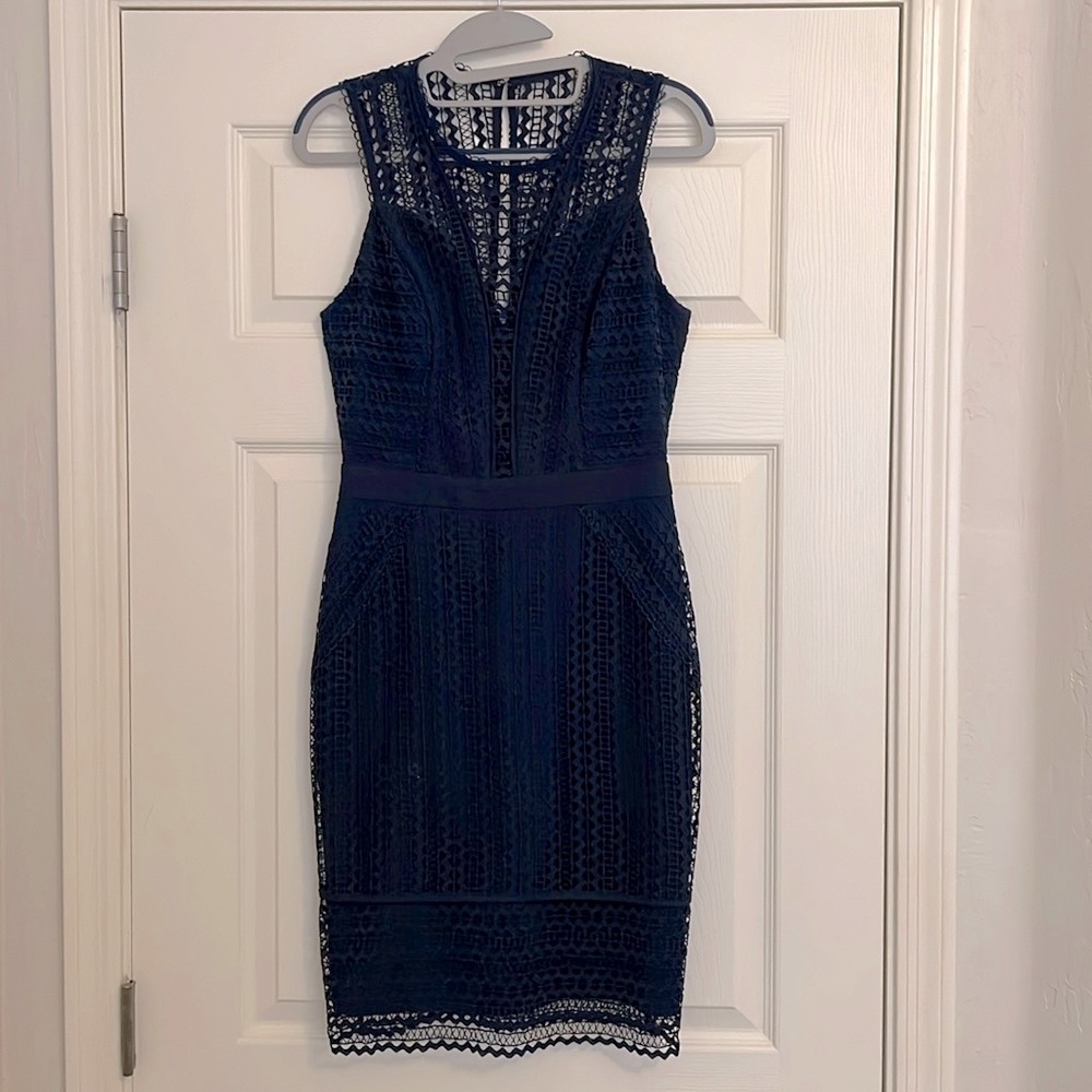 Adelyn Rae navy lace sheath dress